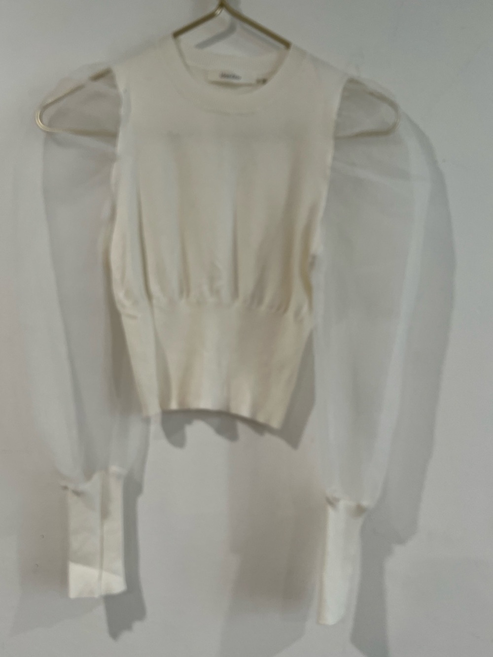 Idem ditto Sheer Puff-Sleeve Cream transparent Top S